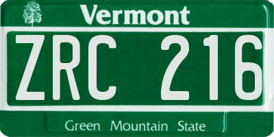 VT license plate ZRC216