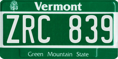 VT license plate ZRC839