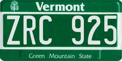 VT license plate ZRC925