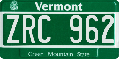VT license plate ZRC962