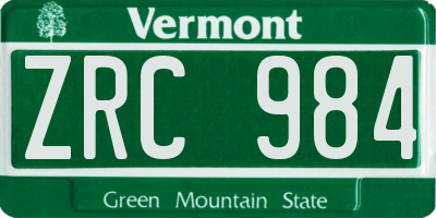 VT license plate ZRC984