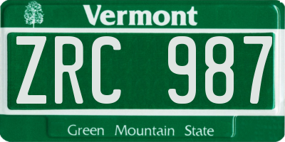 VT license plate ZRC987