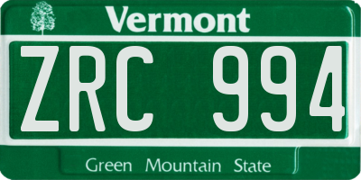 VT license plate ZRC994