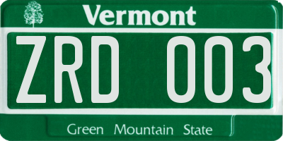 VT license plate ZRD003