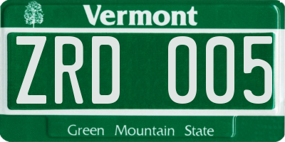 VT license plate ZRD005