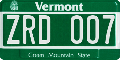 VT license plate ZRD007