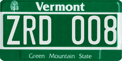 VT license plate ZRD008