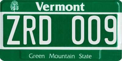 VT license plate ZRD009