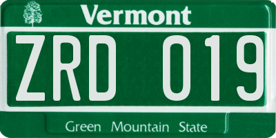VT license plate ZRD019