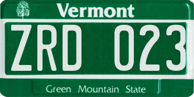 VT license plate ZRD023