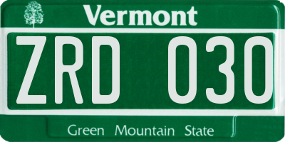 VT license plate ZRD030