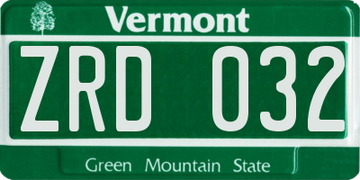VT license plate ZRD032