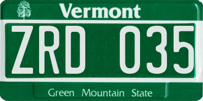 VT license plate ZRD035