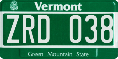VT license plate ZRD038