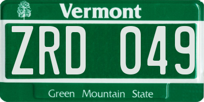 VT license plate ZRD049