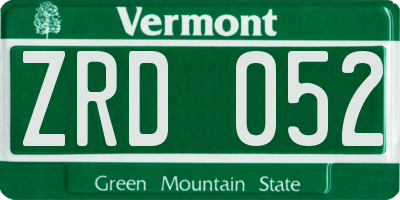 VT license plate ZRD052
