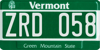 VT license plate ZRD058
