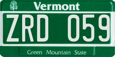 VT license plate ZRD059