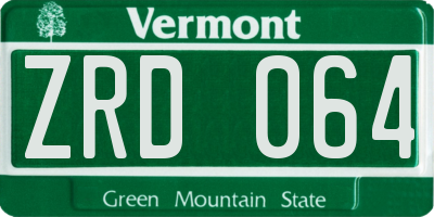 VT license plate ZRD064