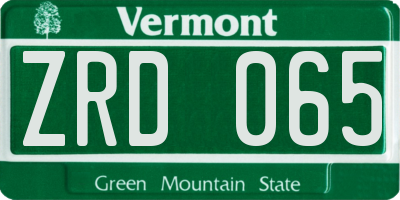 VT license plate ZRD065