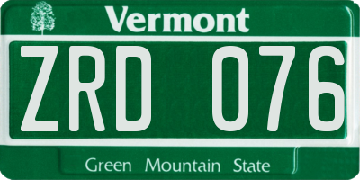 VT license plate ZRD076