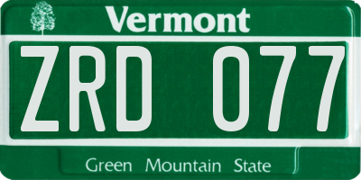 VT license plate ZRD077
