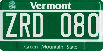VT license plate ZRD080