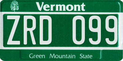 VT license plate ZRD099