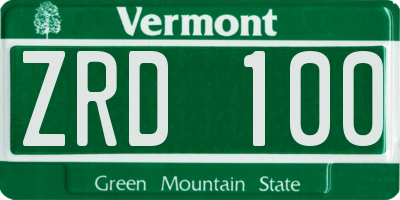 VT license plate ZRD100