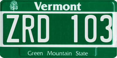 VT license plate ZRD103