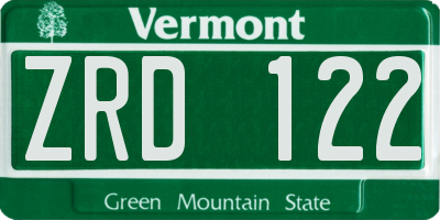 VT license plate ZRD122