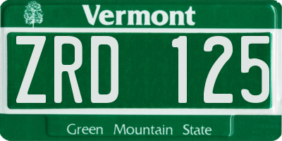 VT license plate ZRD125