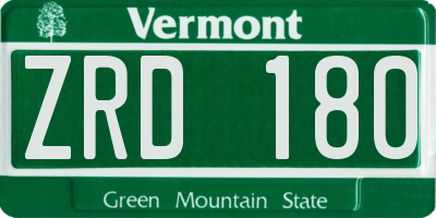 VT license plate ZRD180
