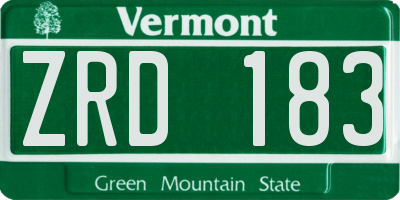 VT license plate ZRD183