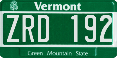 VT license plate ZRD192