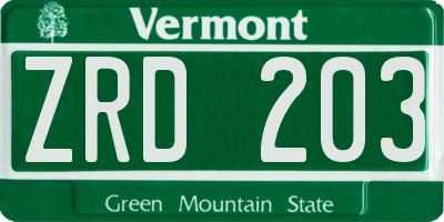 VT license plate ZRD203