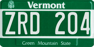 VT license plate ZRD204
