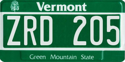 VT license plate ZRD205
