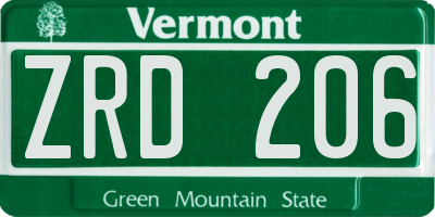 VT license plate ZRD206