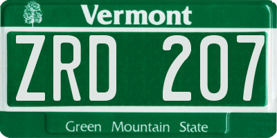 VT license plate ZRD207