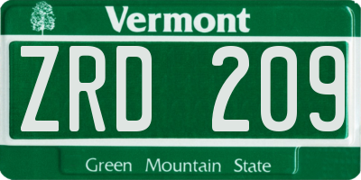 VT license plate ZRD209