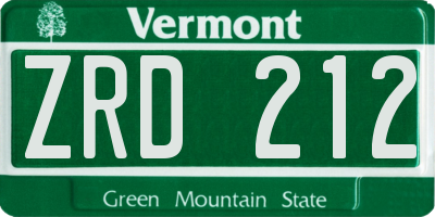 VT license plate ZRD212