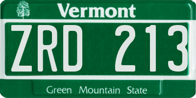 VT license plate ZRD213