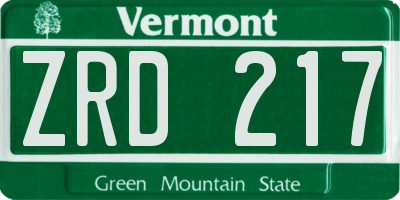 VT license plate ZRD217
