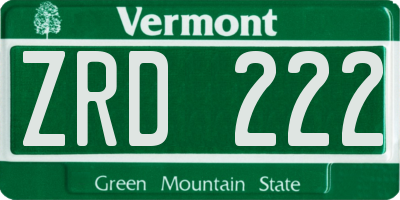 VT license plate ZRD222