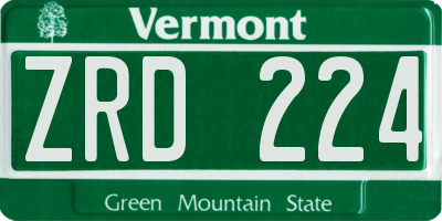VT license plate ZRD224