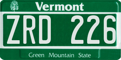 VT license plate ZRD226