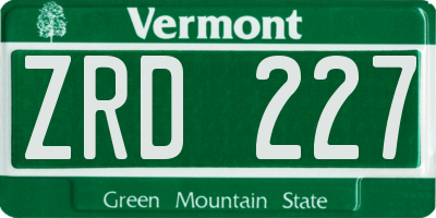 VT license plate ZRD227