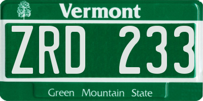 VT license plate ZRD233