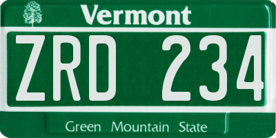 VT license plate ZRD234